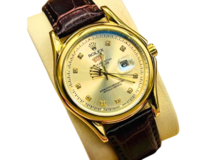 Montre en cuir marron - cadran dorée