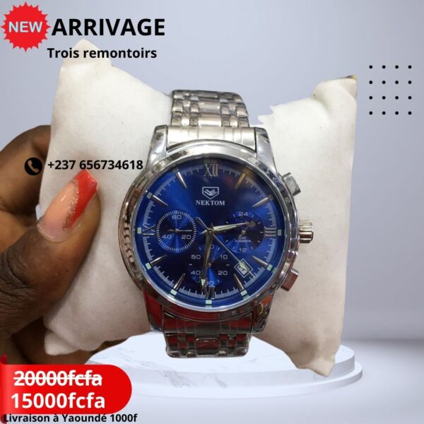 Montre NEKTOM fond bleue - trois remontoirs