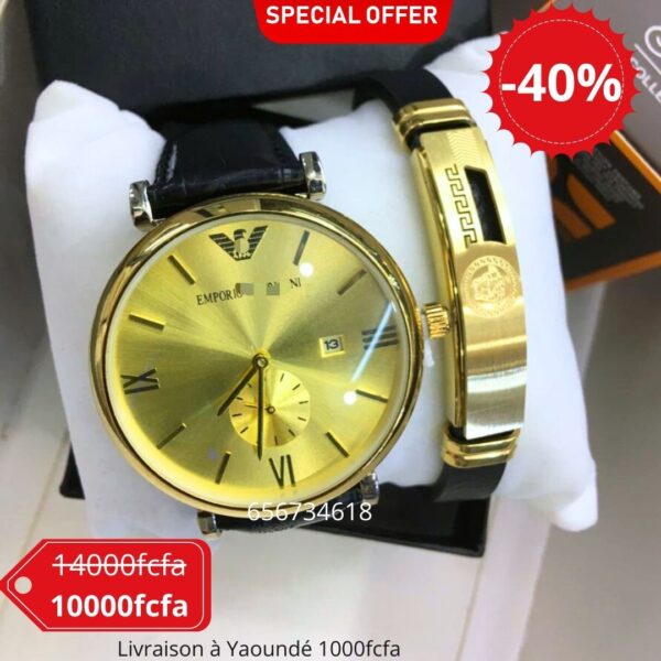 Montre-bracelet-noir-cadran-or